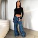 Vintage High-Waisted Cargo Jeans For Women – Wide-Legged Streetwear Denim Pants With Retro Distressed Detailing_mkmklike.com