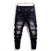 High Street Slim Fit Men's Jeans Ripped Black Trendy Stretch Straight Leg Pants Exclusive_mkmklike.com