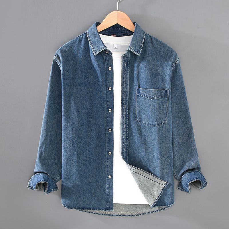 Workwear Long Sleeved Denim Shirt Men's Loose Casual Autumn New Style Shirt Jacket Trendy Men_mkmklike.com
