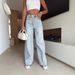 Women's High-Waisted Straight Leg Jeans With Cross-Tie Detail – Vintage Washed Denim, Comfortable & Stylish_mkmklike.com