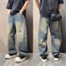 Men's Vintage Washed Distressed Denim Jeans – Relaxed Straight-Leg Baggy Pants With Ripped Details (Blue, M-Xxxl)_mkmklike.com