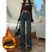 Retro High-waisted Fleece-lined Jeans For Women, New Autumn And Winter Thickened Loose Slimming Drapey Straight-leg_mkmklike.com