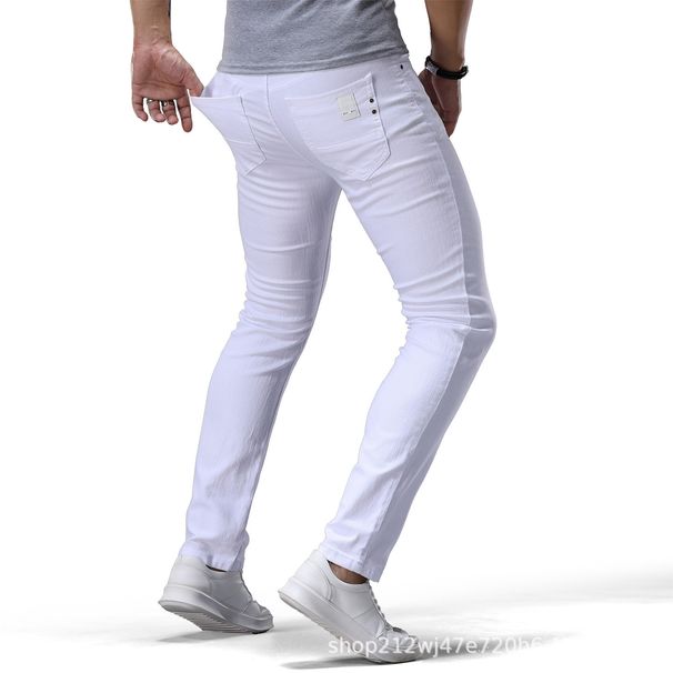 Spring Autumn High End Men's Pure White Jeans Slim Fit Korean Style Multi Color Trendy Handsome Versatile Denim_mkmklike.com