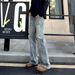 Unisex Flared Jeans Bamboo Pattern High Street Style Spring Clean Fit Versatile Straight Leg Trousers_mkmklike.com