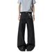 Snake Pattern A-line Jacquard Patchwork Jeans For Men, Trendy American Style Cleanfit, Slightly Flared Loose Wide-leg_mkmklike.com