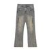 Street Fashion Niche Design Patchwork Distressed Denim Men's Frayed Flared Pants Vintage Hip Hop Punk_mkmklike.com