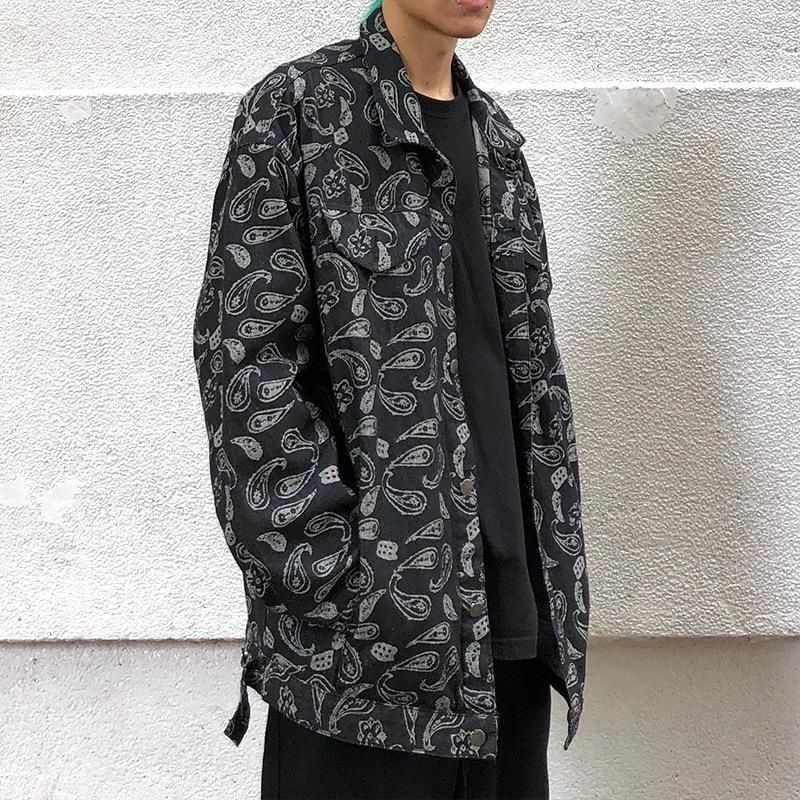 Loom INS Retro European American Hip-Hop Paisley Trendy Brand Full Print Loose Couple Denim Long Sleeve Jacket For Men And_mkmklike.com