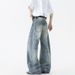 LKTM Men's Retro Bamboo Pattern Curved Jeans Summer Wide Leg Pants Trendy Archer0603 Men's Wear for Unisex_mkmklike.com