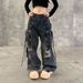 Men's & Women's Distressed Washed Denim Cargo Pants - Streetwear Straight-Leg Loose Fit Wide Trousers With Multi-Pockets_mkmklike.com