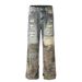 Men's Camo Patchwork Jeans - Distressed Wide Leg Pants With Exposed Stitching | Urban Grunge Collection_mkmklike.com