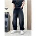 Men's American Retro Washed Distressed Black Gray Jeans Straight Leg Loose Fit Wide Leg Design Curved Blade Trousers Spring Autumn Style_mkmklike.com