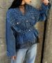 Women's New Autumn And Winter Diamond Beaded Loose Denim Jacket Long Sleeve Top_mkmklike.com