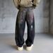 Galaxy Black Washed Straight-Leg Jeans – American Streetwear Distressed Denim With Hand-Painted Starry Effect (Relaxed Fit, Low Waist, No Stretch)_mkmklike.com