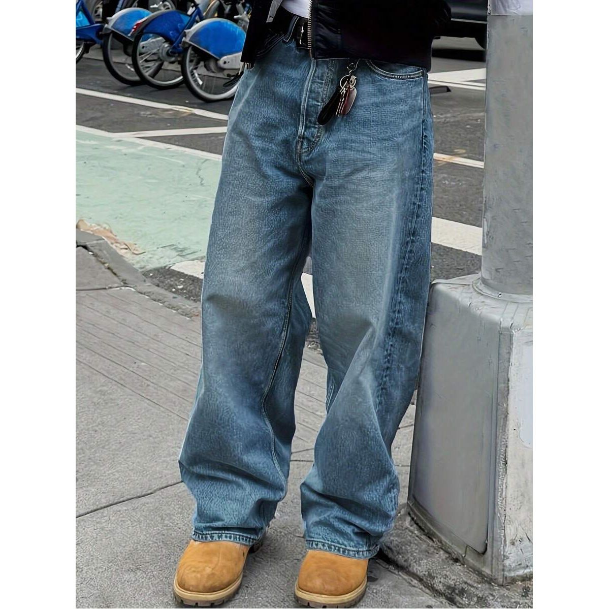 Men's American Retro Wide Leg Jeans Trendy Washed Distressed Loose Straight Leg Dad Jeans Street Style Cross Border Version_mkmklike.com