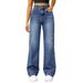 Women's Clothing Casual Straight Jeans Slightly Flared Elastic Waist Denim Jeans_mkmklike.com