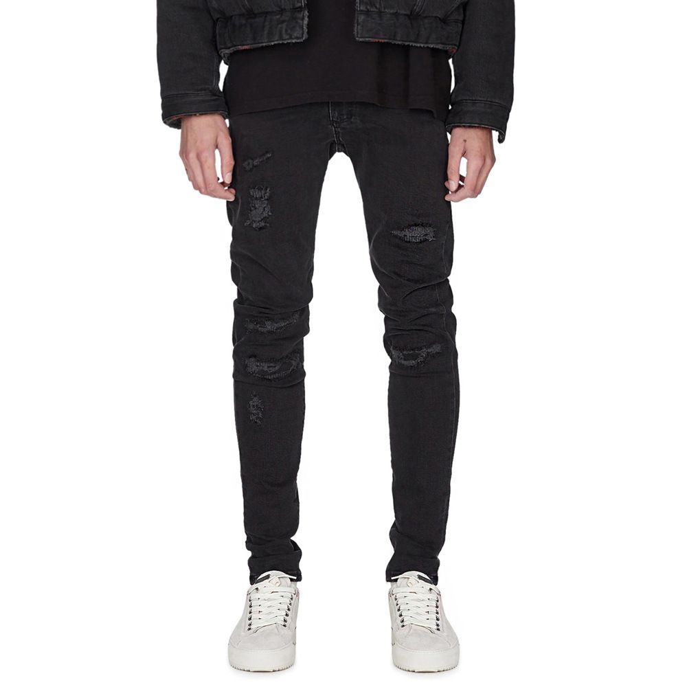 2022 Ripped Patch No-Show Denim Pants Fashion Slim Fit Black Stretch Men's Jeans_mkmklike.com