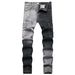 In Stock 2025 European American Fashion Street Style Slim Straight Black And Gray Color Block Men's Denim Pants_mkmklike.com
