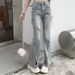 Niche Lace-Up Flared Jeans For Women, Autumn New Elastic Split Hot Girl Slim High-Waisted Slimming Long Pants_mkmklike.com