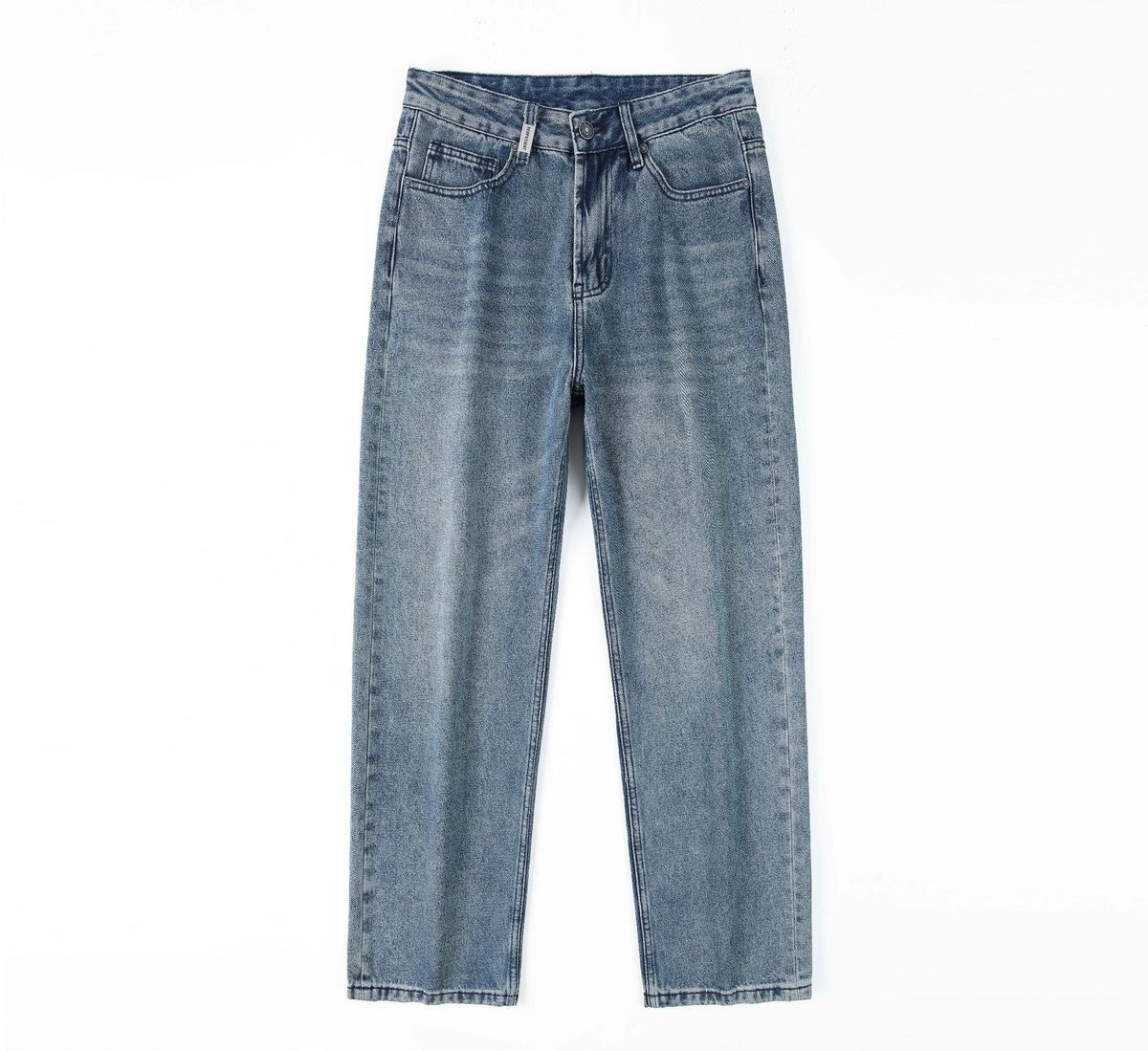 New Heavy-Duty Washed Light Blue Jeans Young Men, Loose Straight Wide-Leg Pants, Street Style Casual Long Pants For Men_mkmklike.com