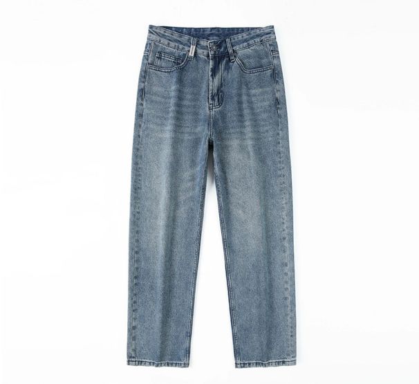 New Heavy-Duty Washed Light Blue Jeans Young Men, Loose Straight Wide-Leg Pants, Street Style Casual Long Pants For Men_mkmklike.com
