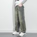 Men's Autumn/Winter Washed Distressed Retro Blue Jeans Embroidered Patchwork Loose Straight Leg Street Style Denim_mkmklike.com