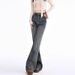Spring New Trendy Deign Fahion Flared Jean For Women, High-waited Traight-leg Veratile Non-clingy Bell-bottom_mkmklike.com