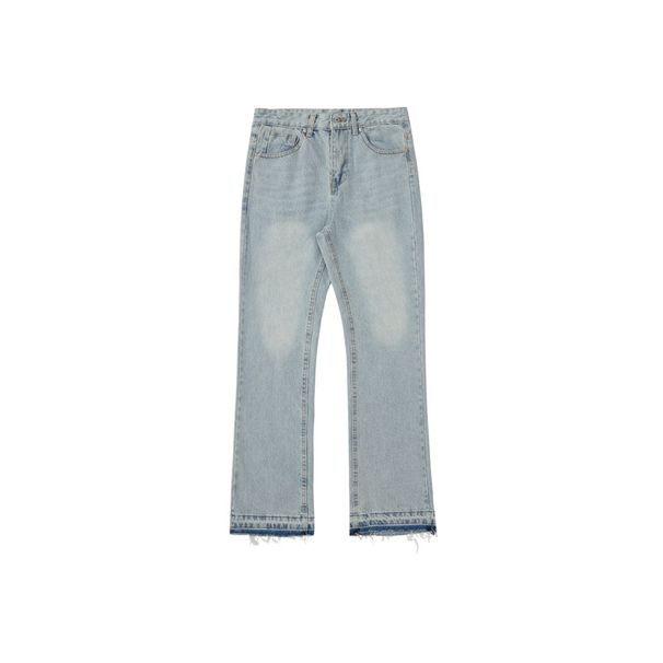 Men's Clothing Blue Hem Tassel Jeans High Street Washed Retro Flared Cleanfit Pants_mkmklike.com