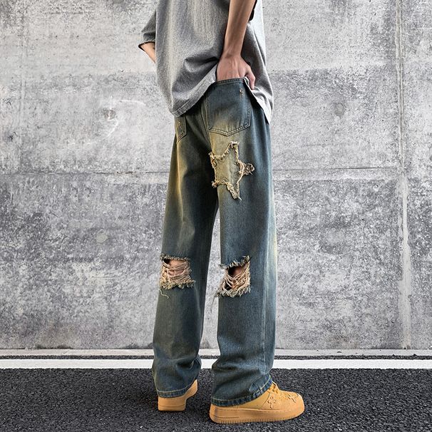 Nordmann Men's Ripped Jeans American High Street Retro Casual Spring Autumn Loose Straight Vibe Style Design Pants_mkmklike.com