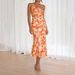 Women's clothing fashion print temperament oblique collar off-shoulder sling midi dress_mkmklike.com