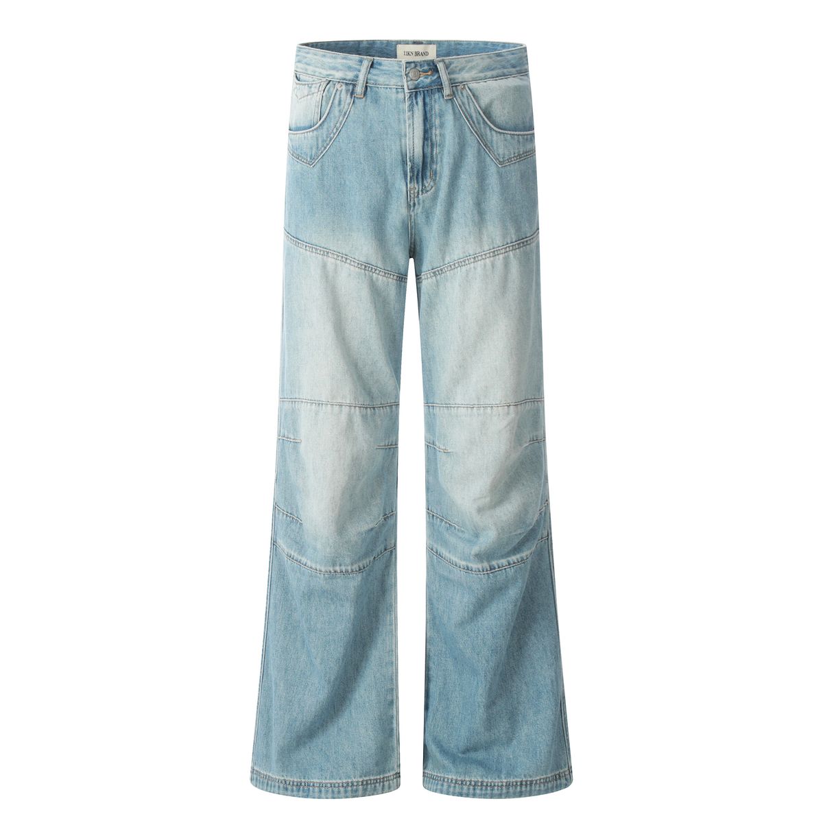 Vintage Washed Blue Straight Leg Jeans For Men & Women - Relaxed Fit Retro Denim Pants With Distressed Details_mkmklike.com