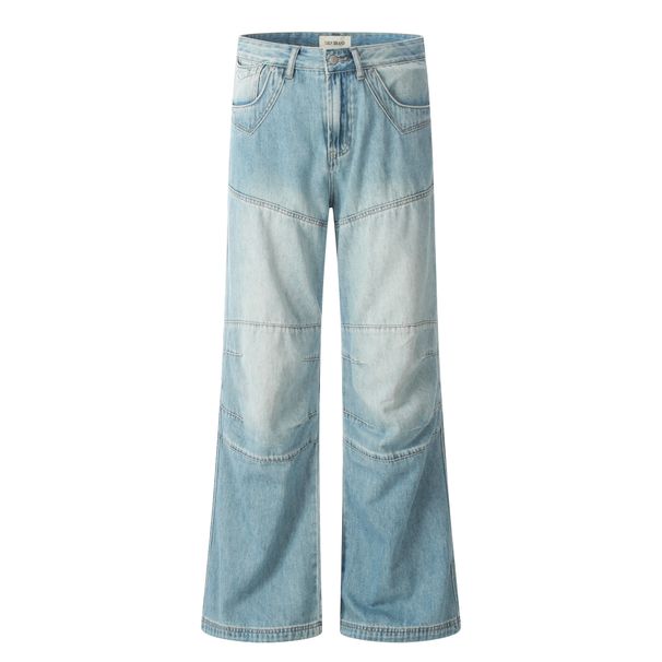 Vintage Washed Blue Straight Leg Jeans For Men & Women - Relaxed Fit Retro Denim Pants With Distressed Details_mkmklike.com