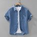 Retro Denim Short Sleeved Shirt For Men, Fashionable And Versatile, Artistic And Casual Loose Top_mkmklike.com