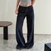 Dark Blue Low Rise Raw Denim Jeans Women's Retro Washed Casual Wide Leg Straight Leg Jeans No Waistband Design For Autumn Winter Style_mkmklike.com