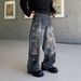 Distressed Spray Paint High Street Jeans For Men & Women – Loose Fit Wide Leg Straight Denim Pants With Vintage Wash_mkmklike.com