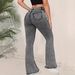 K Low Waisted Flared Slim Fit Pants For Women, Jeans Look Slim And Grey_mkmklike.com
