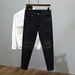 Men's Korean Style Trendy Starry Rhinestone Embellished Slim Fit Cropped Jeans Straight Leg Height Enhancing_mkmklike.com