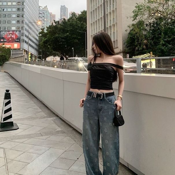 Wide-leg Jeans In American Style, 2025 New Spring/autumn Vintage Slimming Loose High-waisted Straight Floor-length Pants_mkmklike.com