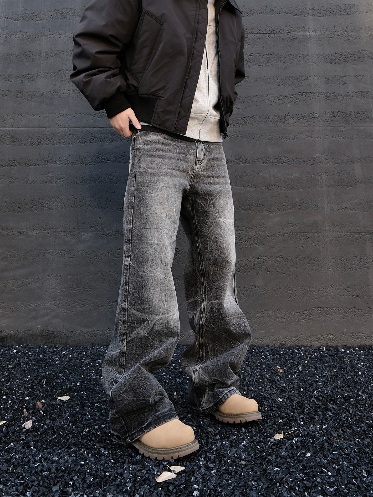 Men's Retro Wide Leg Loose Fit Straight Jeans - Black, Comfort Cotton Denim For Casual Street Style_mkmklike.com