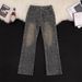 Vintage Washed Blue Jacquard Print Men's Jeans - American Vibe Straight Relaxed Fit With Slight Flare & Deconstructed Hem_mkmklike.com