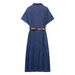 YALTEI Spring New Women's Style French Fashion With Belt Midi Cowboy Dress 0108025_mkmklike.com