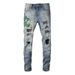 Men's Streetwear Slim-Fit Jeans Cobra Embroidered Vintage Washed And Distressed Denim Patchwork Mid-Rise Stretch Sizes 34 36_mkmklike.com