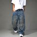 Post-Apocalyptic Washed Jeans – Distressed Oversized Straight-Leg Denim Pants For Men – Grunge Streetwear With Dirty Wash (Dark Blue, S-3xl)_mkmklike.com