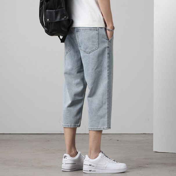Summer Thin Men's Casual Wide Leg Cropped Denim Shorts Light Blue Loose Fit Youthful Trendy In Stock_mkmklike.com