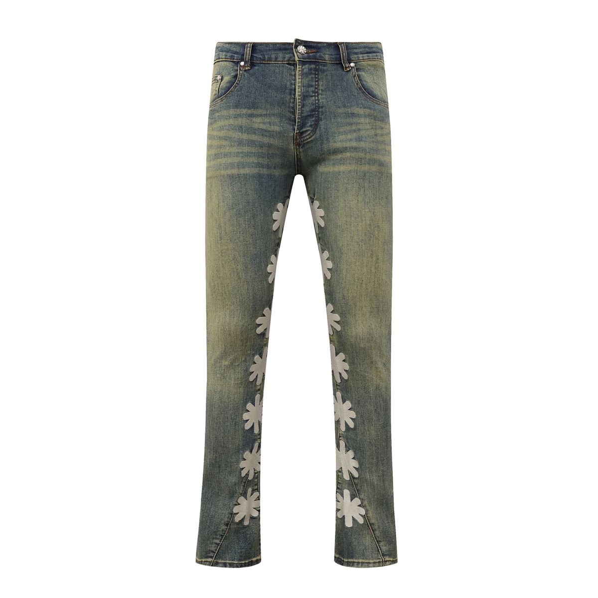 Streetwear Inner Side Floral Embroidery Black Blue Baggy Jeans For Men Straight Loose Pockets Denim Pants Oversized Ropa_mkmklike.com
