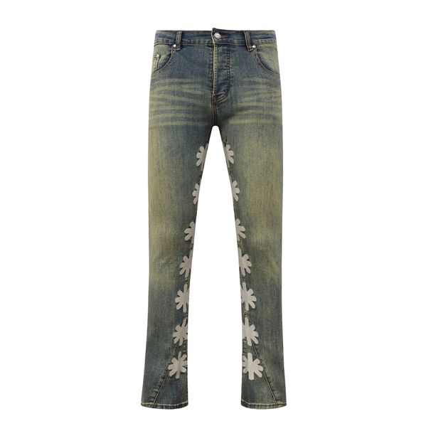 Streetwear Inner Side Floral Embroidery Black Blue Baggy Jeans For Men Straight Loose Pockets Denim Pants Oversized Ropa_mkmklike.com