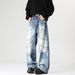 Suitable For All Seasons Straight-Leg Jeans Washed Light Blue Men's Casual Denim Pants_mkmklike.com