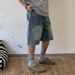 Men's Distressed Denim Shorts Front And Back Patchwork Retro Style Wide Leg Loose Casual Straight Leg Five Point Pants_mkmklike.com