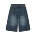 Men's Clothing Niche All Match Men's And Women's Denim Shorts Summer Loose Straight Wide Leg Retro Distressed Blue Cropped Trousers_mkmklike.com