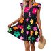 Women's Clothing Printed Ladies V Neck Sleeveless Dress Fashion Casual Short Skirt _mkmklike.com