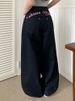 Korean Style Women's Loose Wide Leg Jeans – Pink Letter Embroidery & Retro Wash (S-L)_mkmklike.com